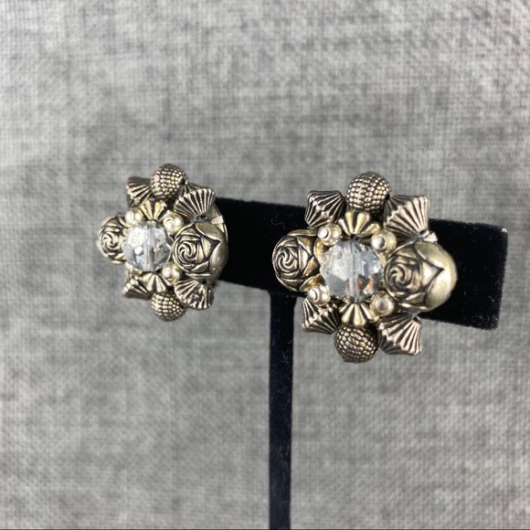Vintage Silver Patterned Beads & Crystal Clip Ons - Picture 2 of 6